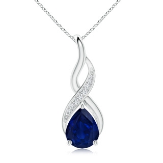 10x8mm AA Blue Sapphire Infinity Swirl Pendant with Diamonds in P950 Platinum