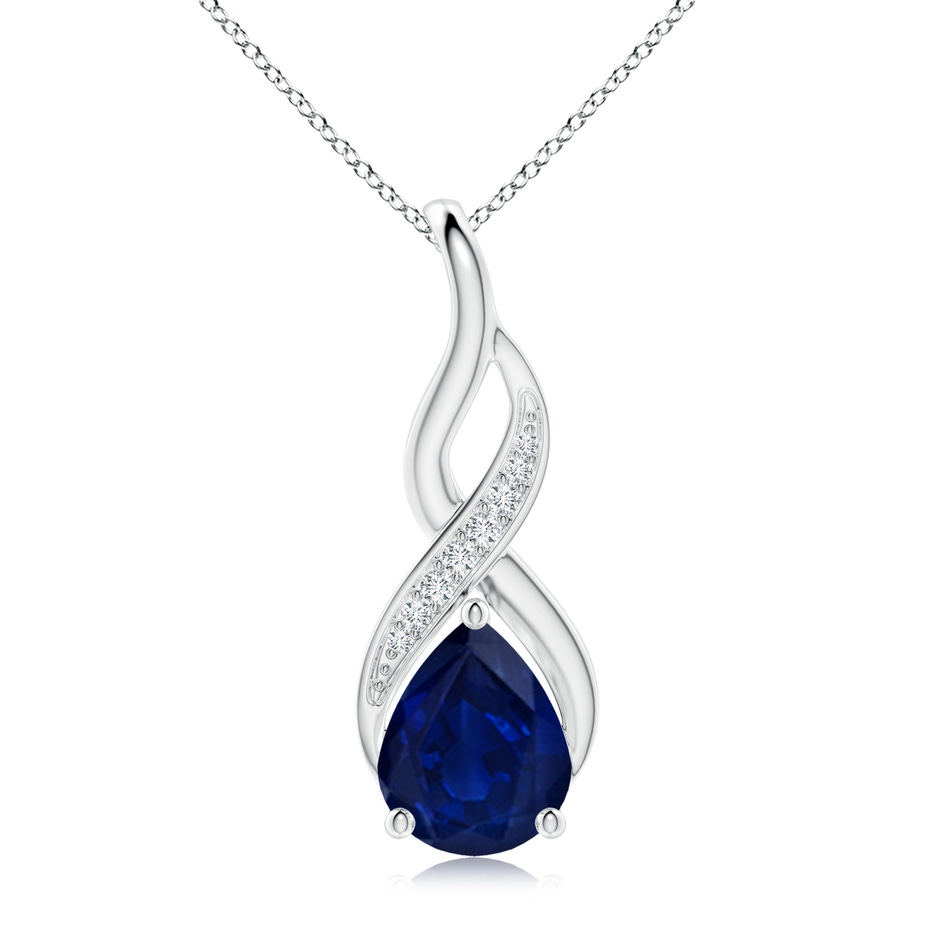 10x8mm AA Blue Sapphire Infinity Swirl Pendant with Diamonds in P950 Platinum 