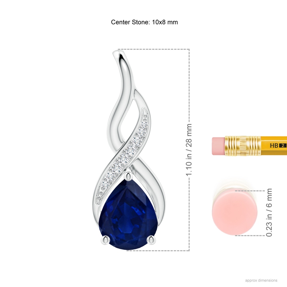 10x8mm AA Blue Sapphire Infinity Swirl Pendant with Diamonds in P950 Platinum ruler