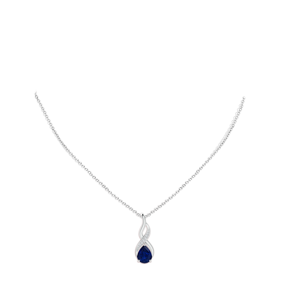 10x8mm AA Blue Sapphire Infinity Swirl Pendant with Diamonds in P950 Platinum pen