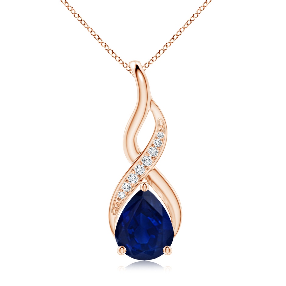 10x8mm AA Blue Sapphire Infinity Swirl Pendant with Diamonds in Rose Gold 