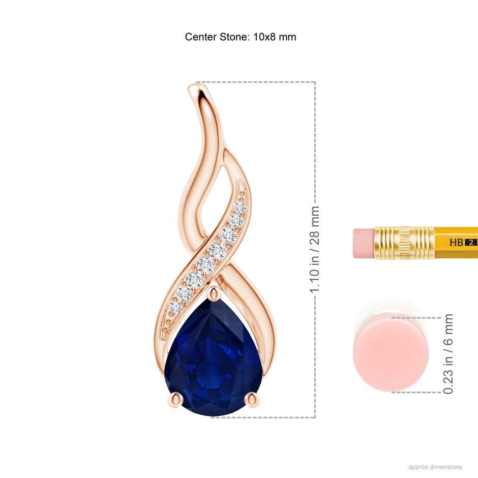 10x8mm AA Blue Sapphire Infinity Swirl Pendant with Diamonds in Rose Gold ruler