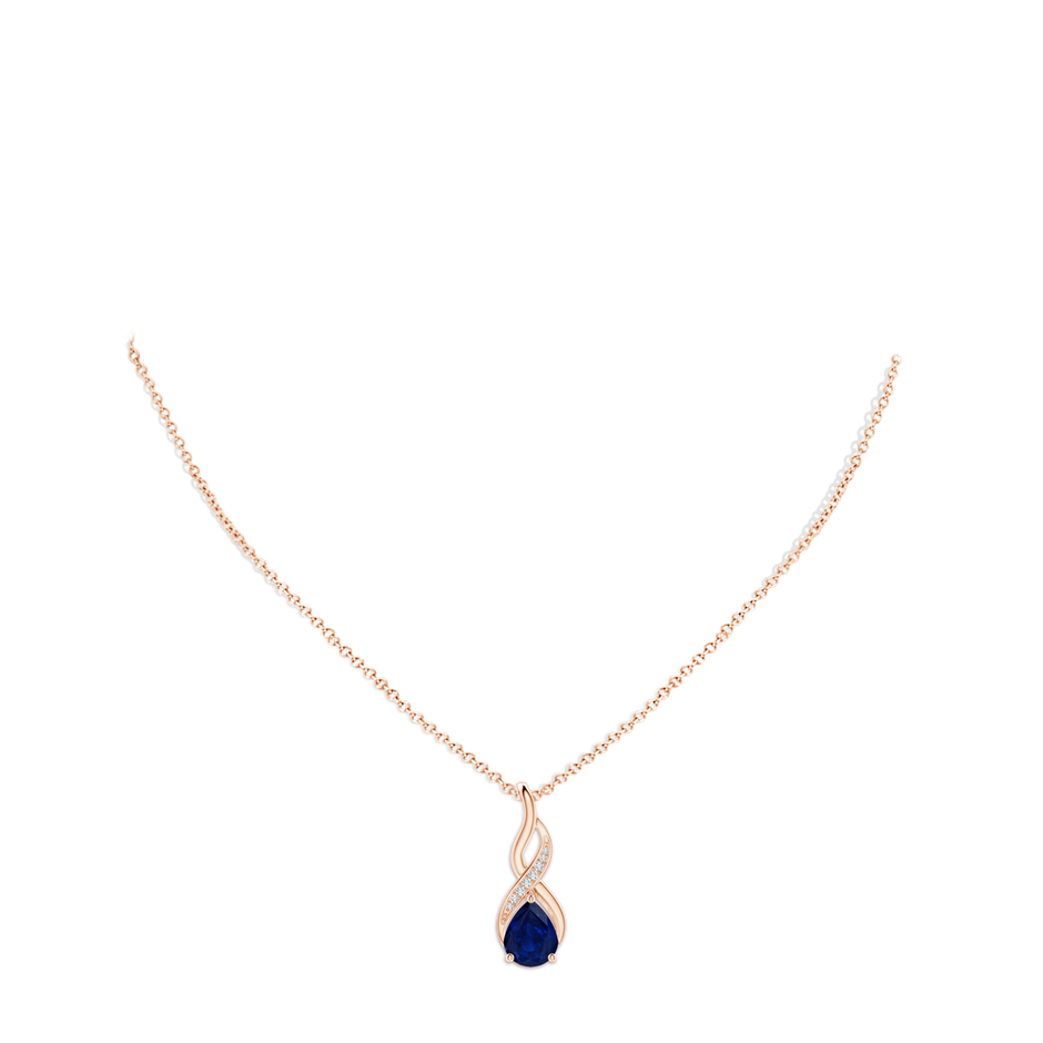 10x8mm AA Blue Sapphire Infinity Swirl Pendant with Diamonds in Rose Gold pen