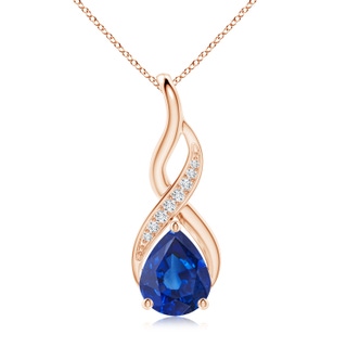 10x8mm AAA Blue Sapphire Infinity Swirl Pendant with Diamonds in 10K Rose Gold