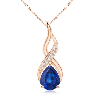 10x8mm AAA Blue Sapphire Infinity Swirl Pendant with Diamonds in 18K Rose Gold