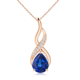10x8mm AAA Blue Sapphire Infinity Swirl Pendant with Diamonds in Rose Gold