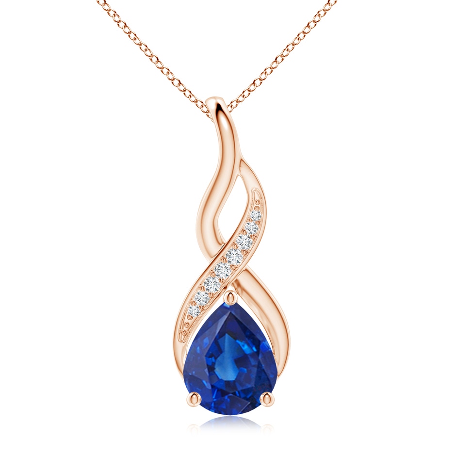 10x8mm AAA Blue Sapphire Infinity Swirl Pendant with Diamonds in Rose Gold 