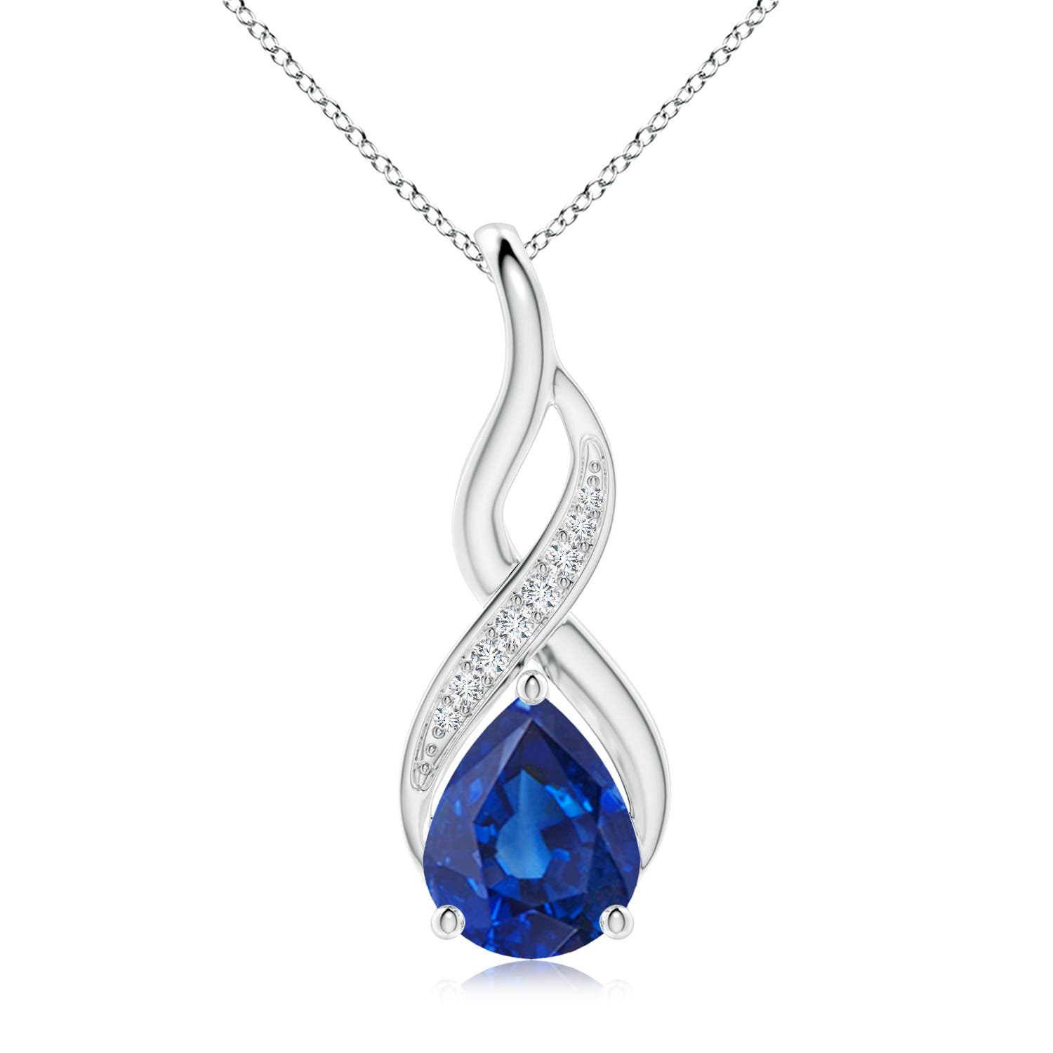 10x8mm AAA Blue Sapphire Infinity Swirl Pendant with Diamonds in White Gold