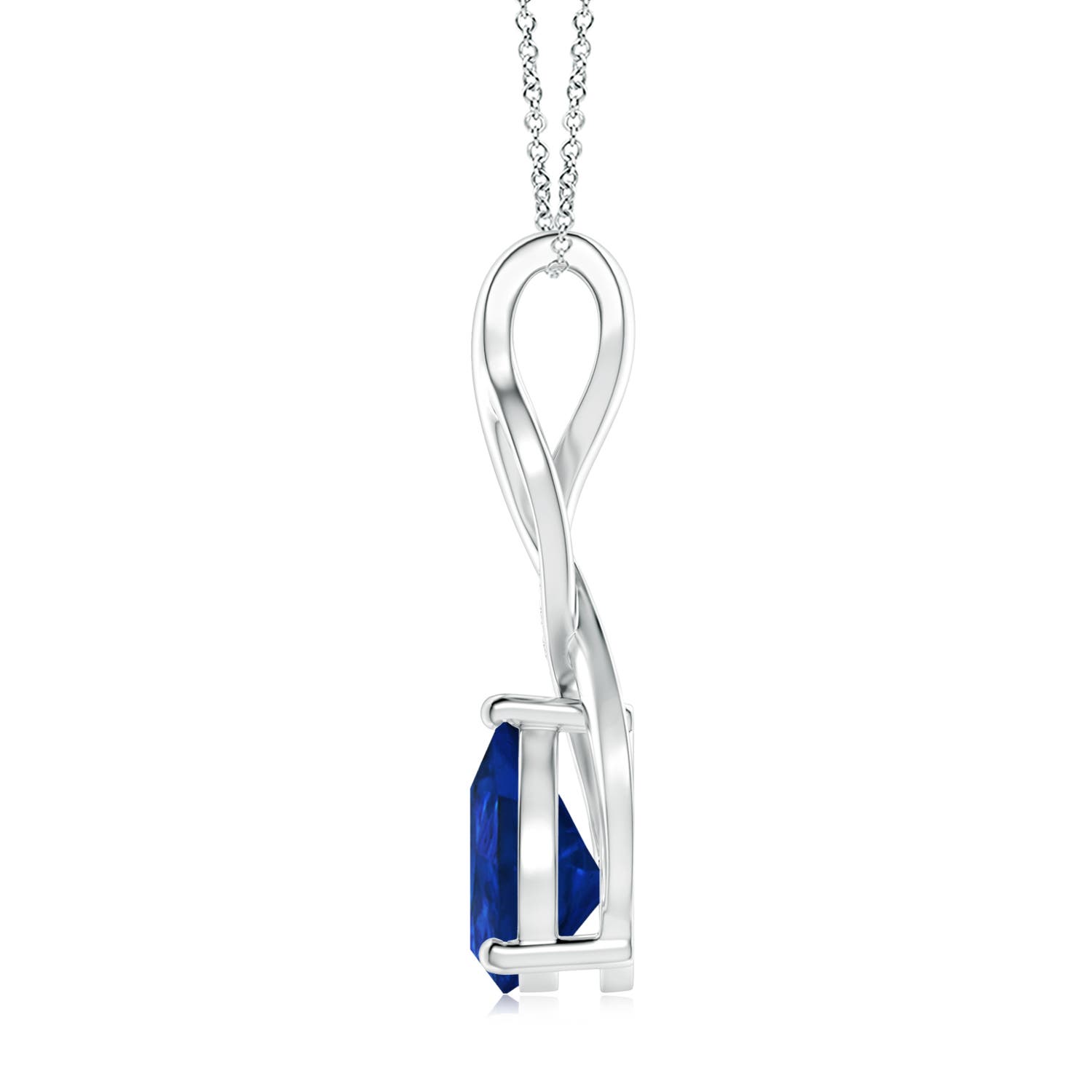 10x8mm AAA Blue Sapphire Infinity Swirl Pendant with Diamonds in White Gold