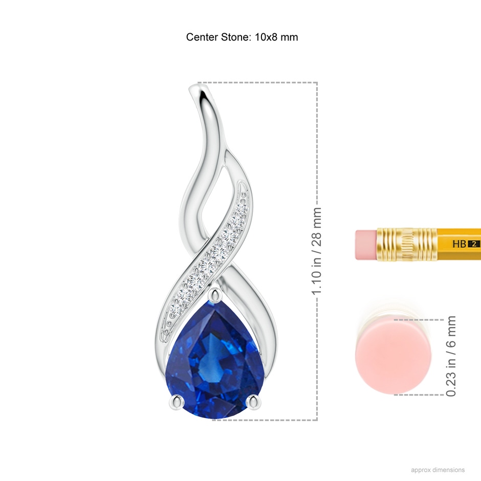 10x8mm AAA Blue Sapphire Infinity Swirl Pendant with Diamonds in White Gold ruler