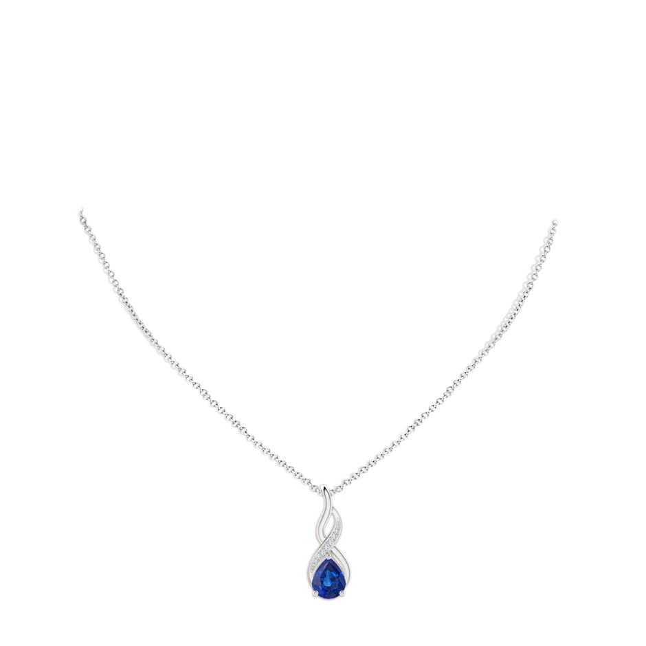10x8mm AAA Blue Sapphire Infinity Swirl Pendant with Diamonds in White Gold pen