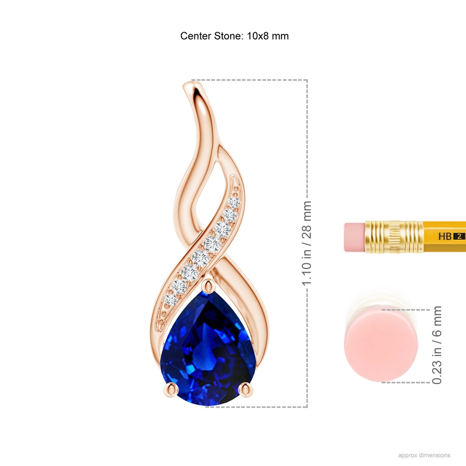 10x8mm Lab-Grown Blue Sapphire Infinity Swirl Pendant with Diamonds in 18K Rose Gold ruler