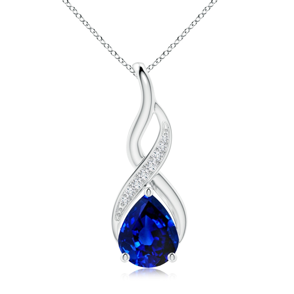 10x8mm Lab-Grown Blue Sapphire Infinity Swirl Pendant with Diamonds in 18K White Gold 