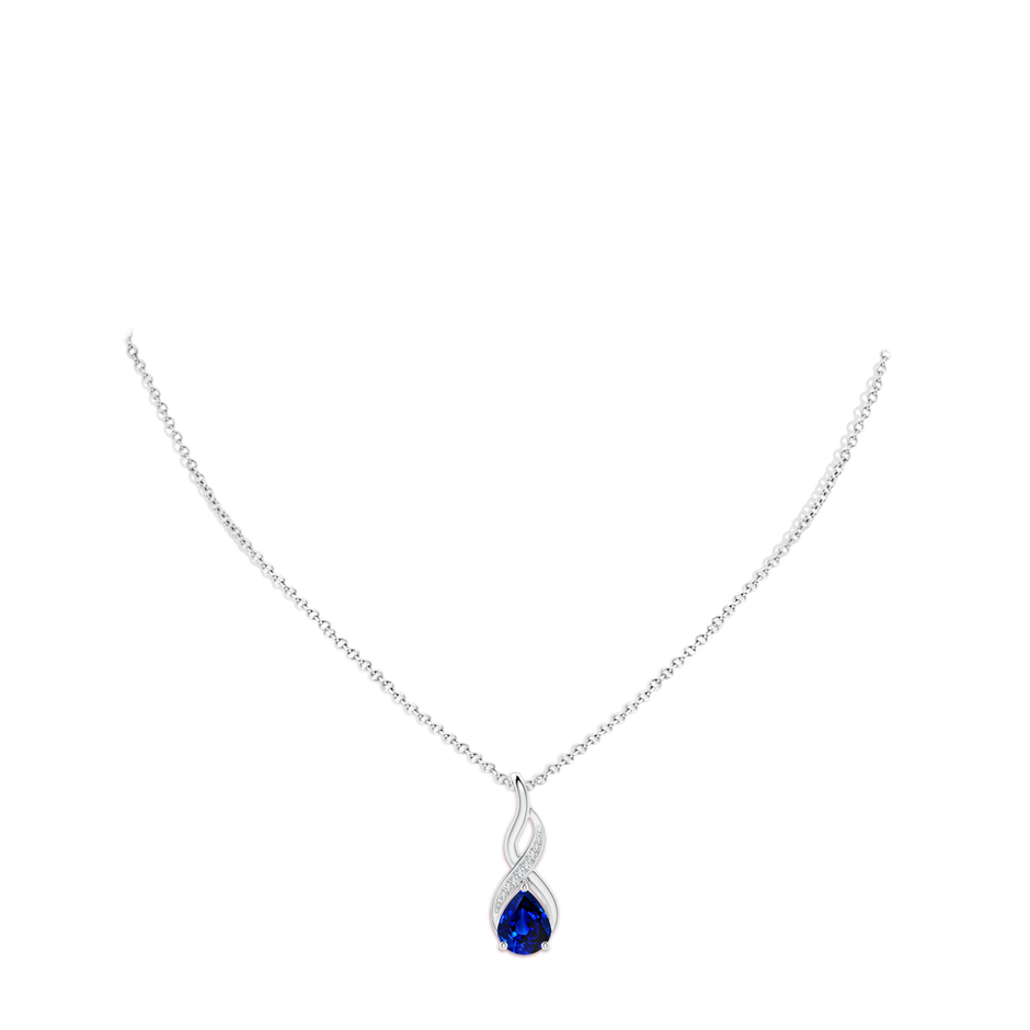 10x8mm Lab-Grown Blue Sapphire Infinity Swirl Pendant with Diamonds in 18K White Gold pen