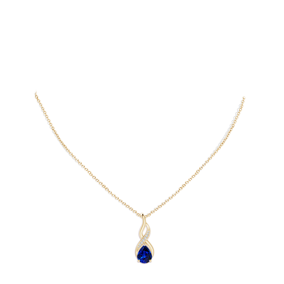 10x8mm Lab-Grown Blue Sapphire Infinity Swirl Pendant with Diamonds in 18K Yellow Gold pen