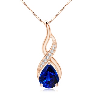 10x8mm AAAA Blue Sapphire Infinity Swirl Pendant with Diamonds in Rose Gold