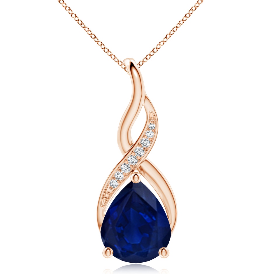 12x10mm AA Blue Sapphire Infinity Swirl Pendant with Diamonds in 18K Rose Gold 