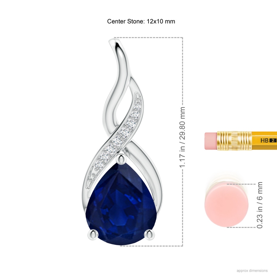 12x10mm AA Blue Sapphire Infinity Swirl Pendant with Diamonds in P950 Platinum ruler