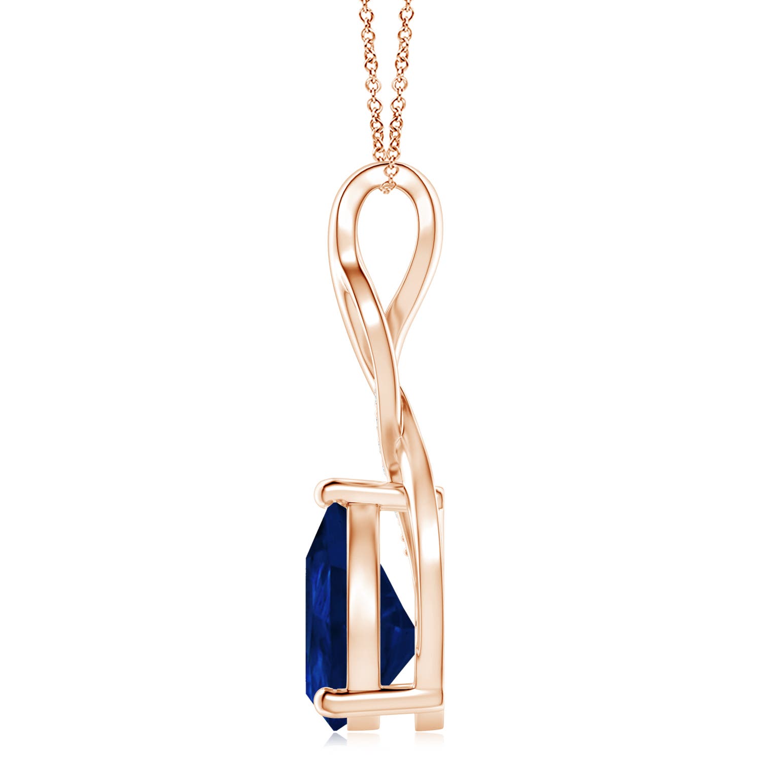 12x10mm AA Blue Sapphire Infinity Swirl Pendant with Diamonds in Rose Gold
