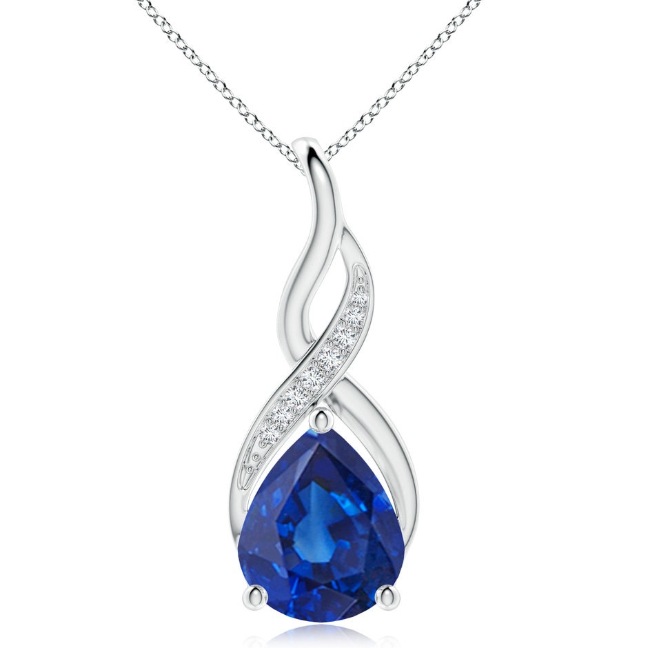 12x10mm AAA Blue Sapphire Infinity Swirl Pendant with Diamonds in P950 Platinum 