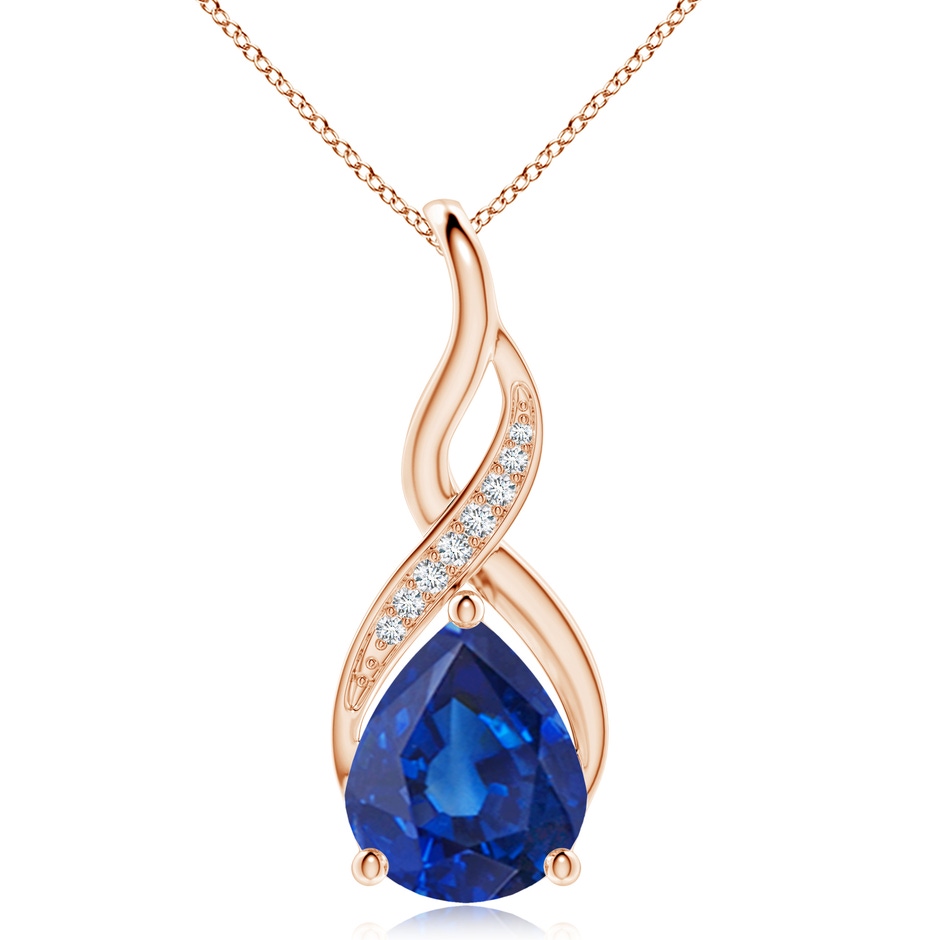 12x10mm AAA Blue Sapphire Infinity Swirl Pendant with Diamonds in Rose Gold 