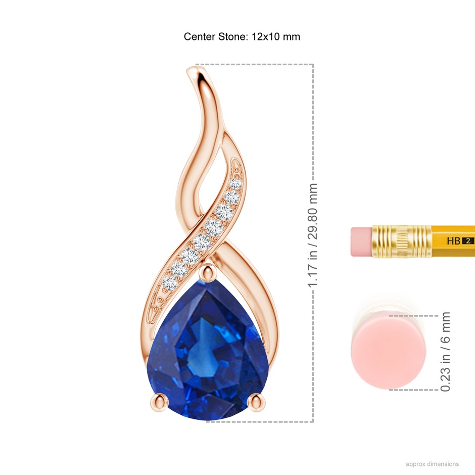 12x10mm AAA Blue Sapphire Infinity Swirl Pendant with Diamonds in Rose Gold ruler