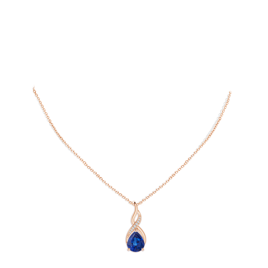 12x10mm AAA Blue Sapphire Infinity Swirl Pendant with Diamonds in Rose Gold pen