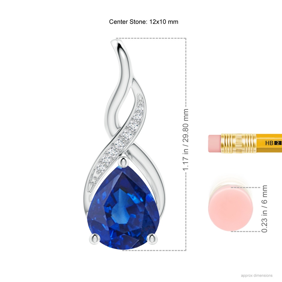 12x10mm AAA Blue Sapphire Infinity Swirl Pendant with Diamonds in White Gold ruler