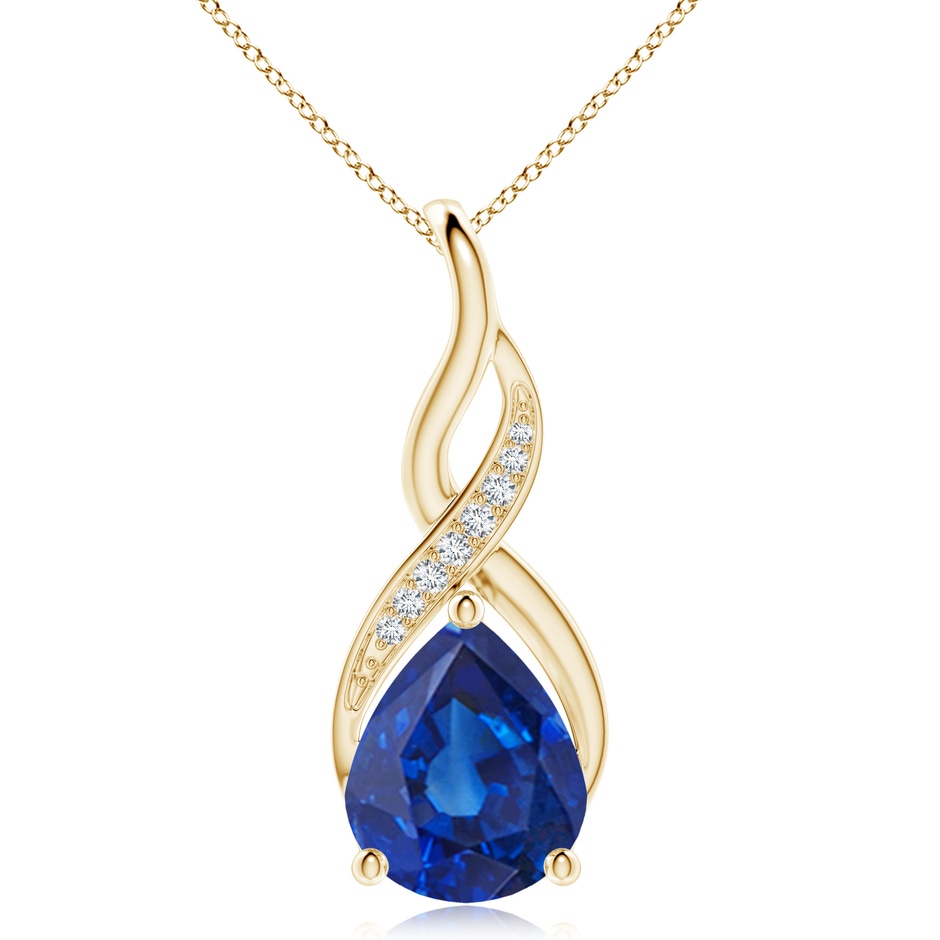 12x10mm AAA Blue Sapphire Infinity Swirl Pendant with Diamonds in Yellow Gold 