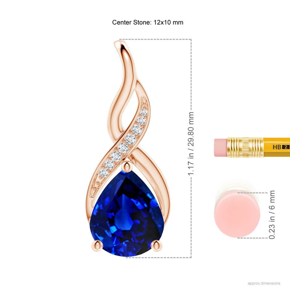 12x10mm Lab-Grown Blue Sapphire Infinity Swirl Pendant with Diamonds in 18K Rose Gold ruler