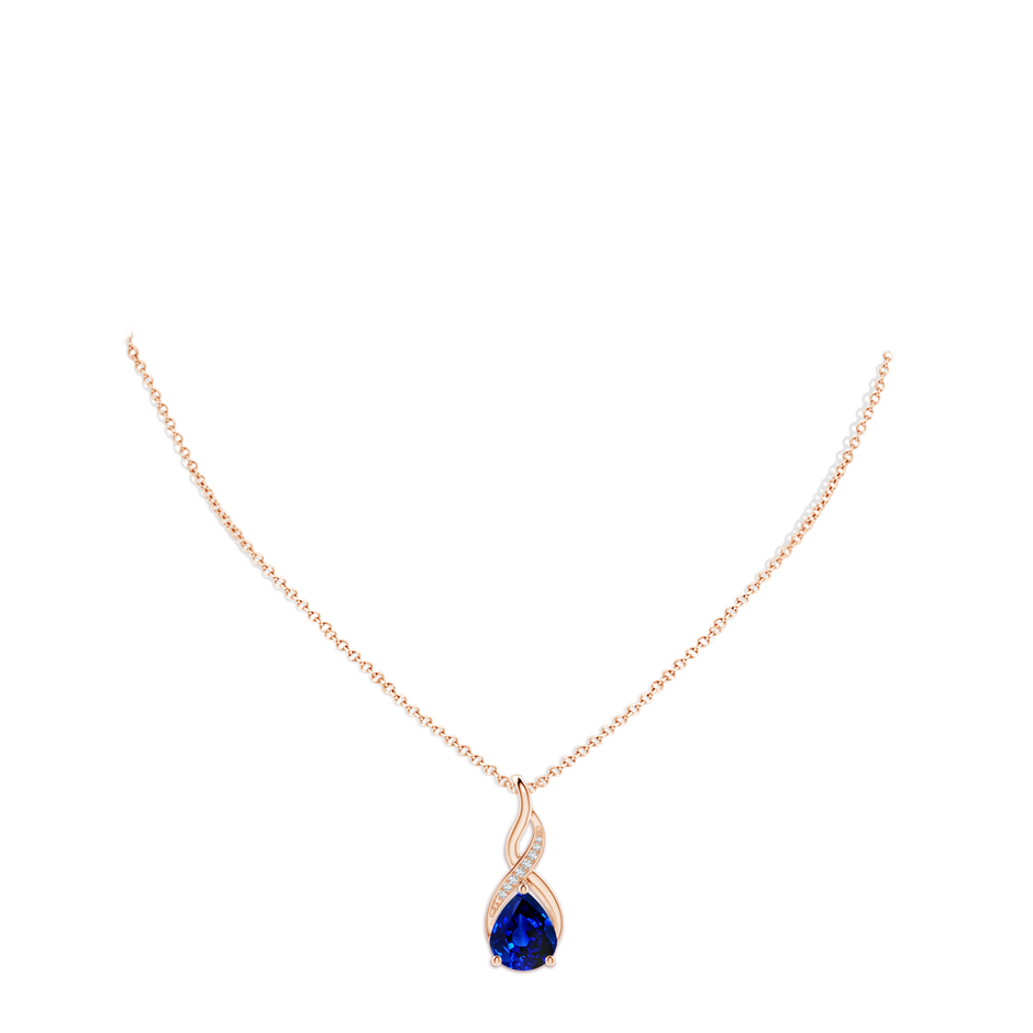 12x10mm Lab-Grown Blue Sapphire Infinity Swirl Pendant with Diamonds in 18K Rose Gold pen