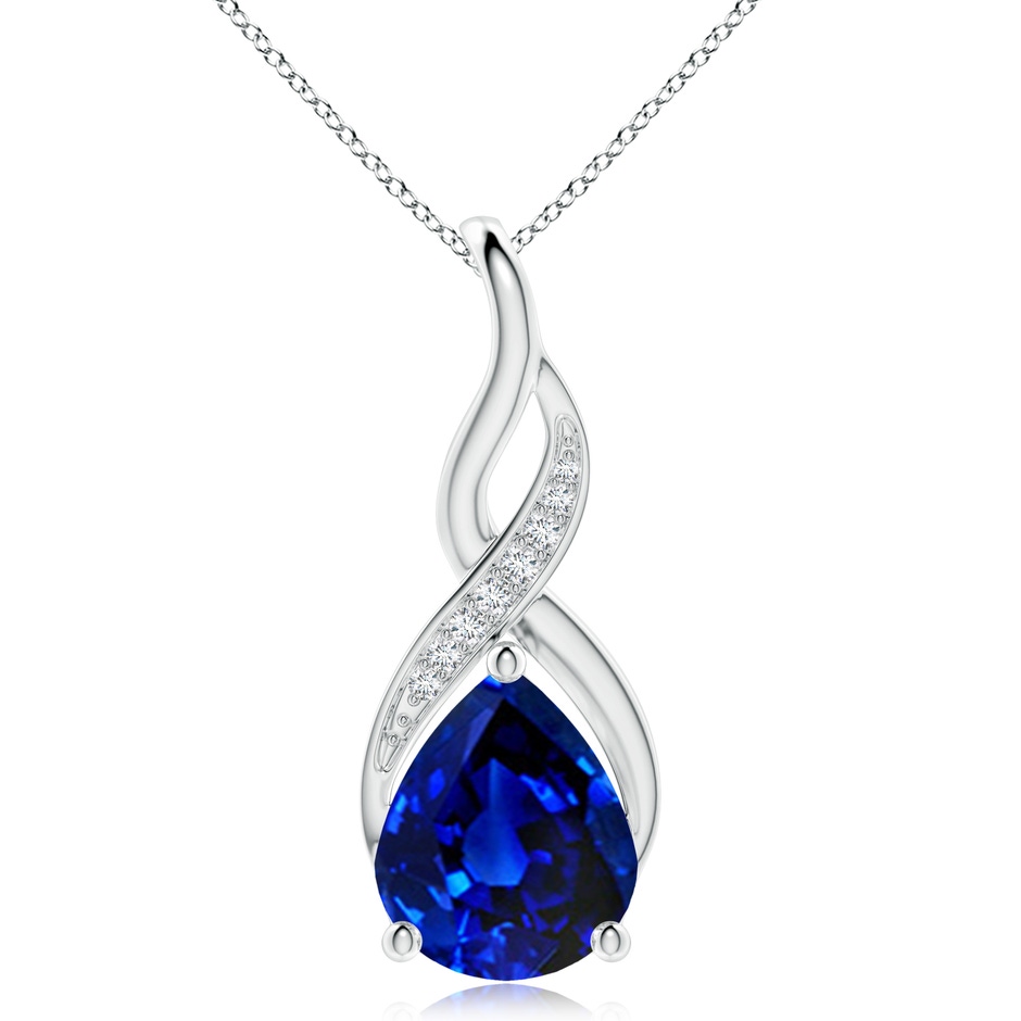 12x10mm Lab-Grown Blue Sapphire Infinity Swirl Pendant with Diamonds in 18K White Gold 