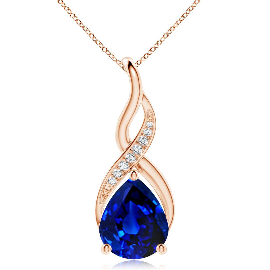 12x10mm Lab-Grown Blue Sapphire Infinity Swirl Pendant with Diamonds in Rose Gold 