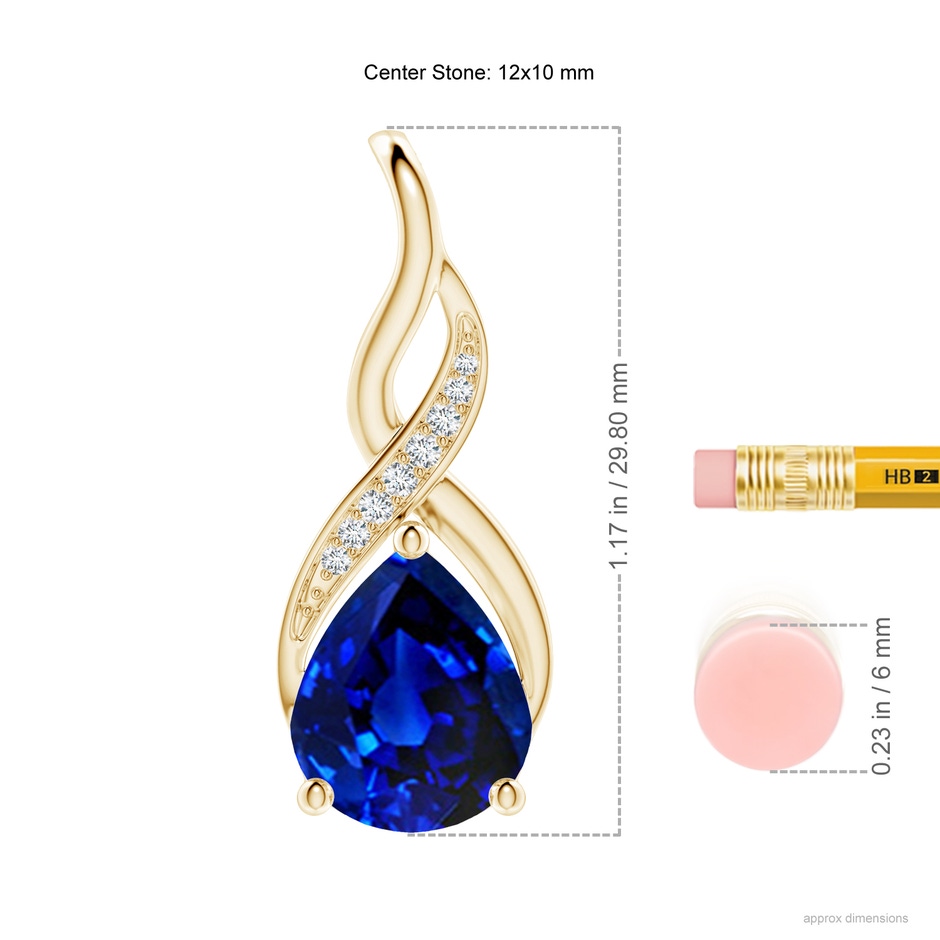 12x10mm Lab-Grown Blue Sapphire Infinity Swirl Pendant with Diamonds in Yellow Gold ruler