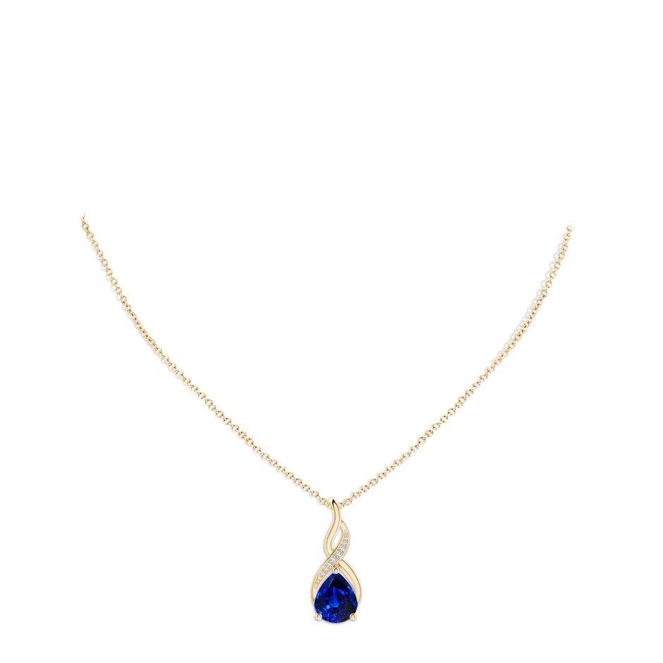 12x10mm Lab-Grown Blue Sapphire Infinity Swirl Pendant with Diamonds in Yellow Gold pen