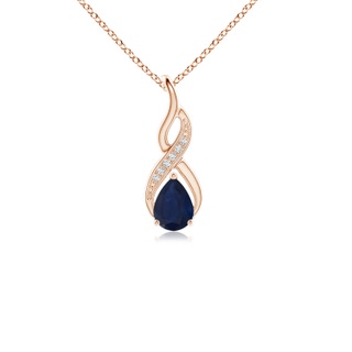 6x4mm A Blue Sapphire Infinity Swirl Pendant with Diamonds in 10K Rose Gold