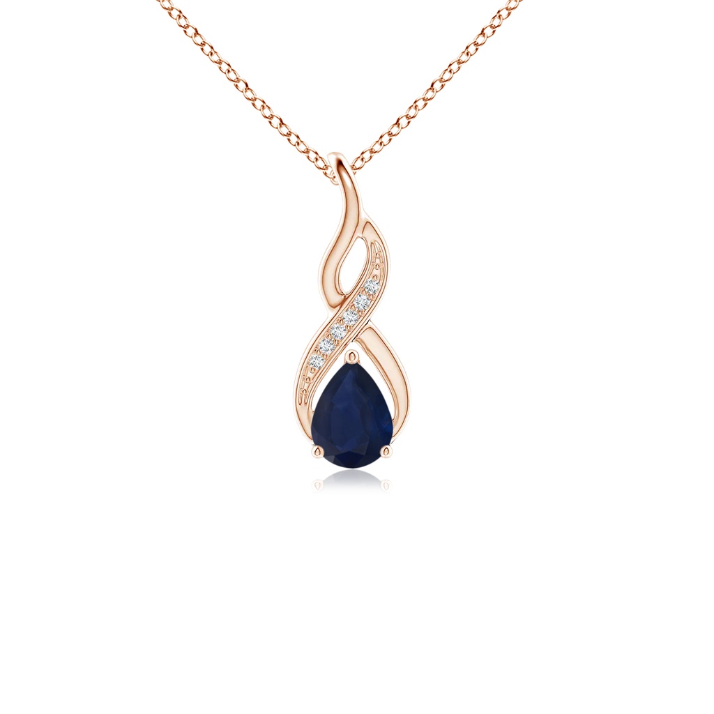 6x4mm A Blue Sapphire Infinity Swirl Pendant with Diamonds in Rose Gold