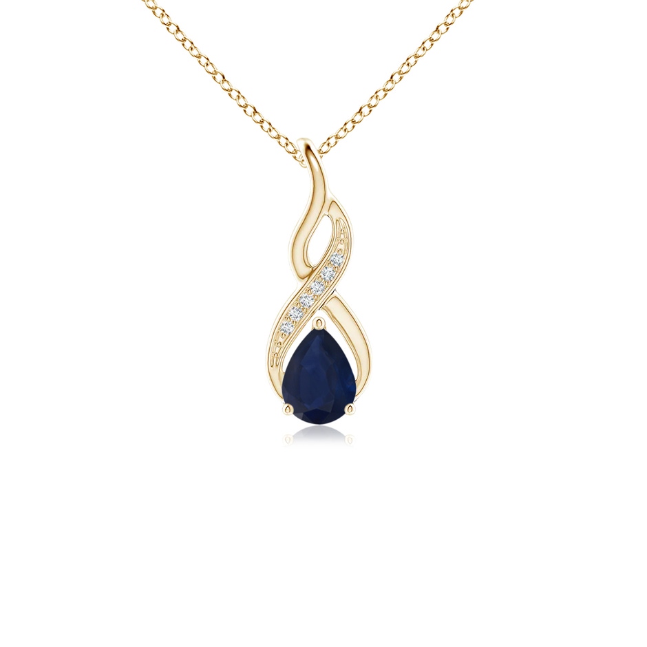 6x4mm A Blue Sapphire Infinity Swirl Pendant with Diamonds in Yellow Gold 