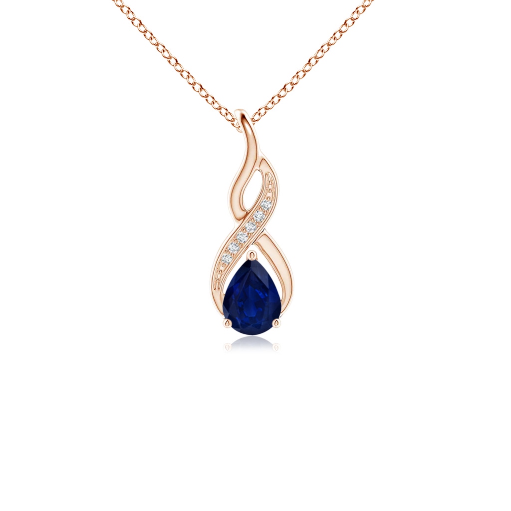 6x4mm AA Blue Sapphire Infinity Swirl Pendant with Diamonds in Rose Gold