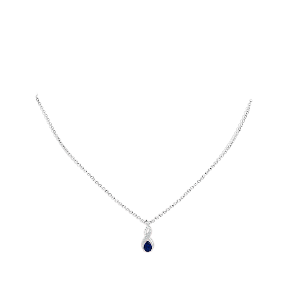 6x4mm AA Blue Sapphire Infinity Swirl Pendant with Diamonds in White Gold pen