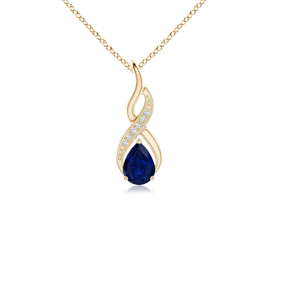 6x4mm AA Blue Sapphire Infinity Swirl Pendant with Diamonds in Yellow Gold 