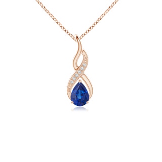 6x4mm AAA Blue Sapphire Infinity Swirl Pendant with Diamonds in 9K Rose Gold