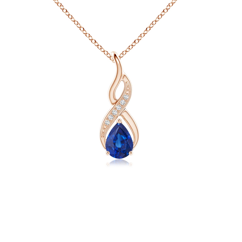 6x4mm AAA Blue Sapphire Infinity Swirl Pendant with Diamonds in Rose Gold 