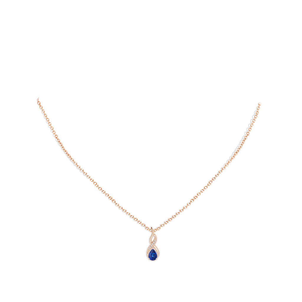6x4mm AAA Blue Sapphire Infinity Swirl Pendant with Diamonds in Rose Gold pen