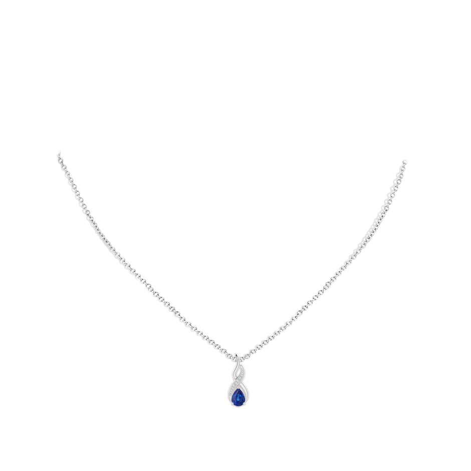 6x4mm AAA Blue Sapphire Infinity Swirl Pendant with Diamonds in White Gold pen