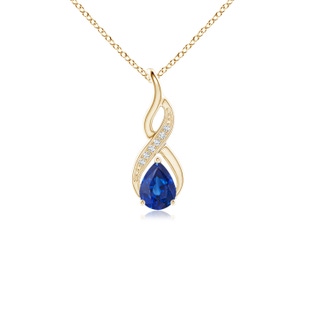 6x4mm AAA Blue Sapphire Infinity Swirl Pendant with Diamonds in Yellow Gold