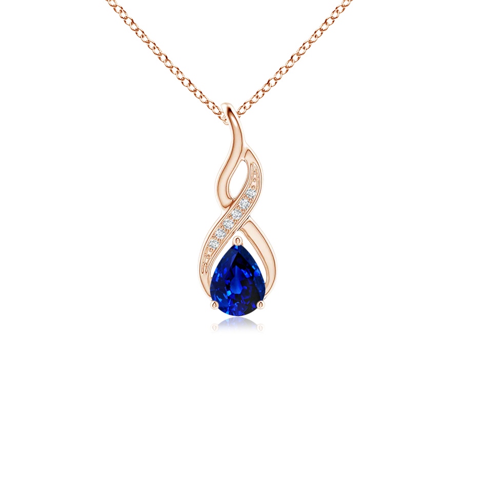 6x4mm AAAA Blue Sapphire Infinity Swirl Pendant with Diamonds in 9K Rose Gold 