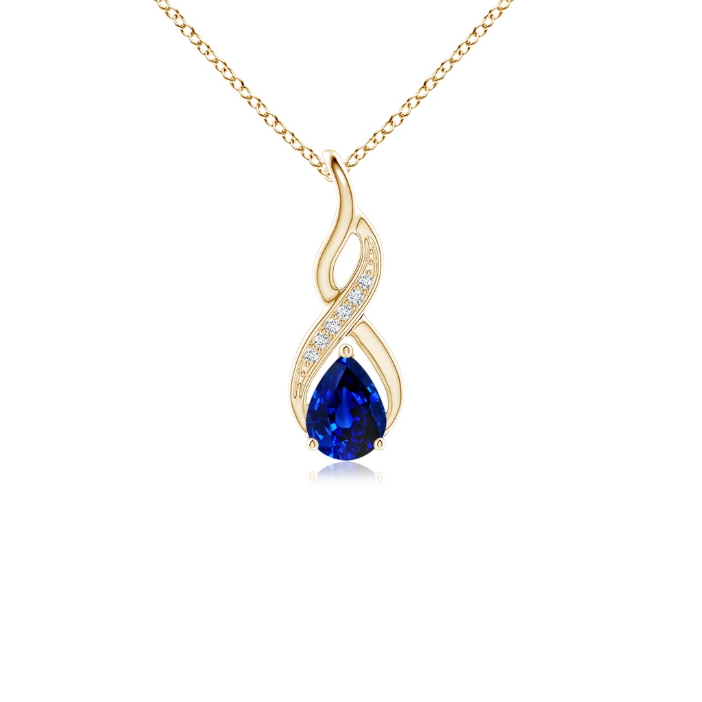6x4mm AAAA Blue Sapphire Infinity Swirl Pendant with Diamonds in Yellow Gold
