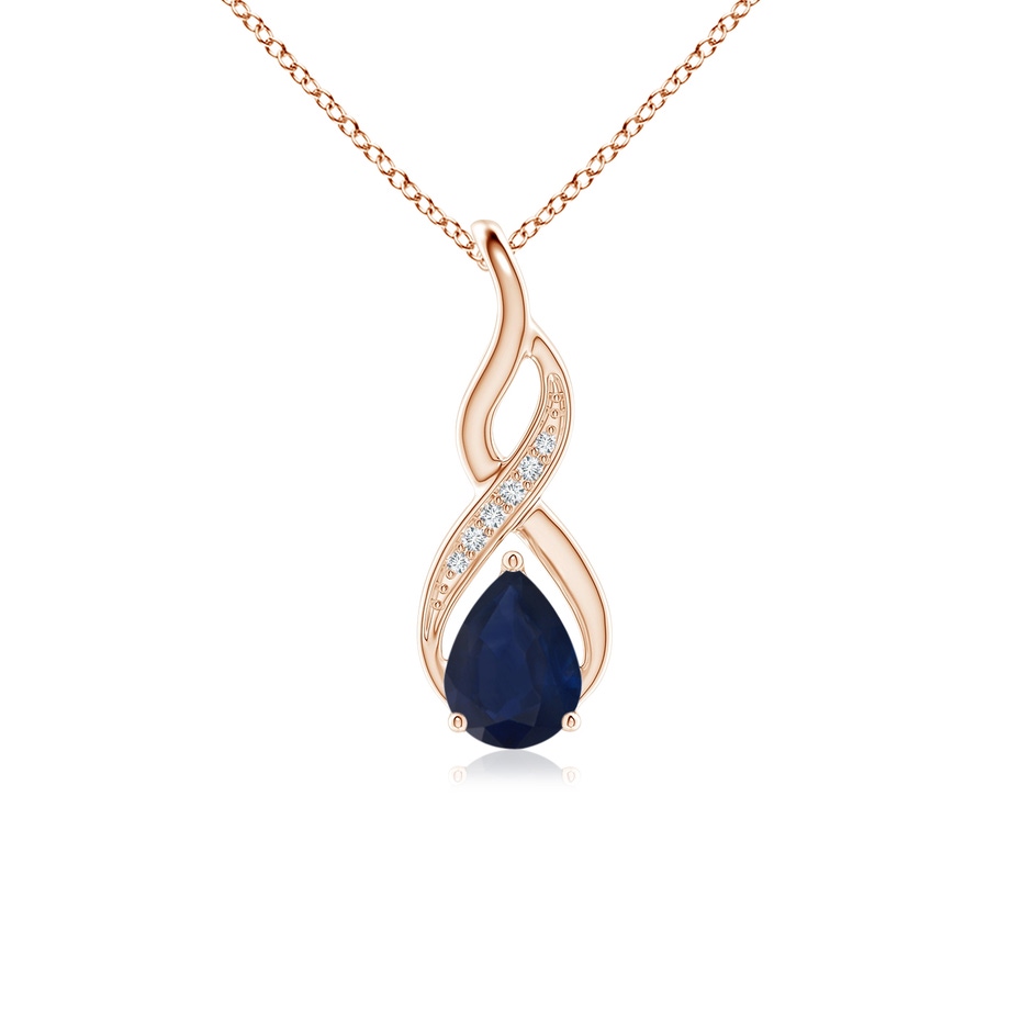 7x5mm A Blue Sapphire Infinity Swirl Pendant with Diamonds in 9K Rose Gold 