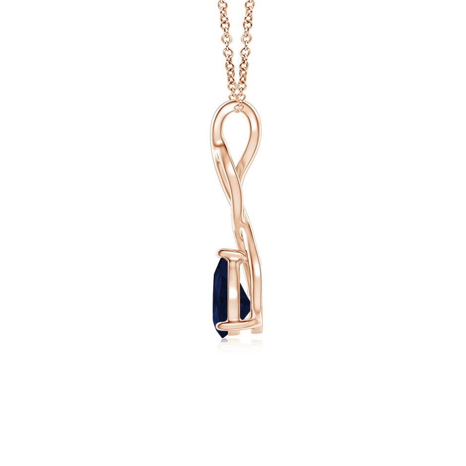 7x5mm A Blue Sapphire Infinity Swirl Pendant with Diamonds in 9K Rose Gold side 199